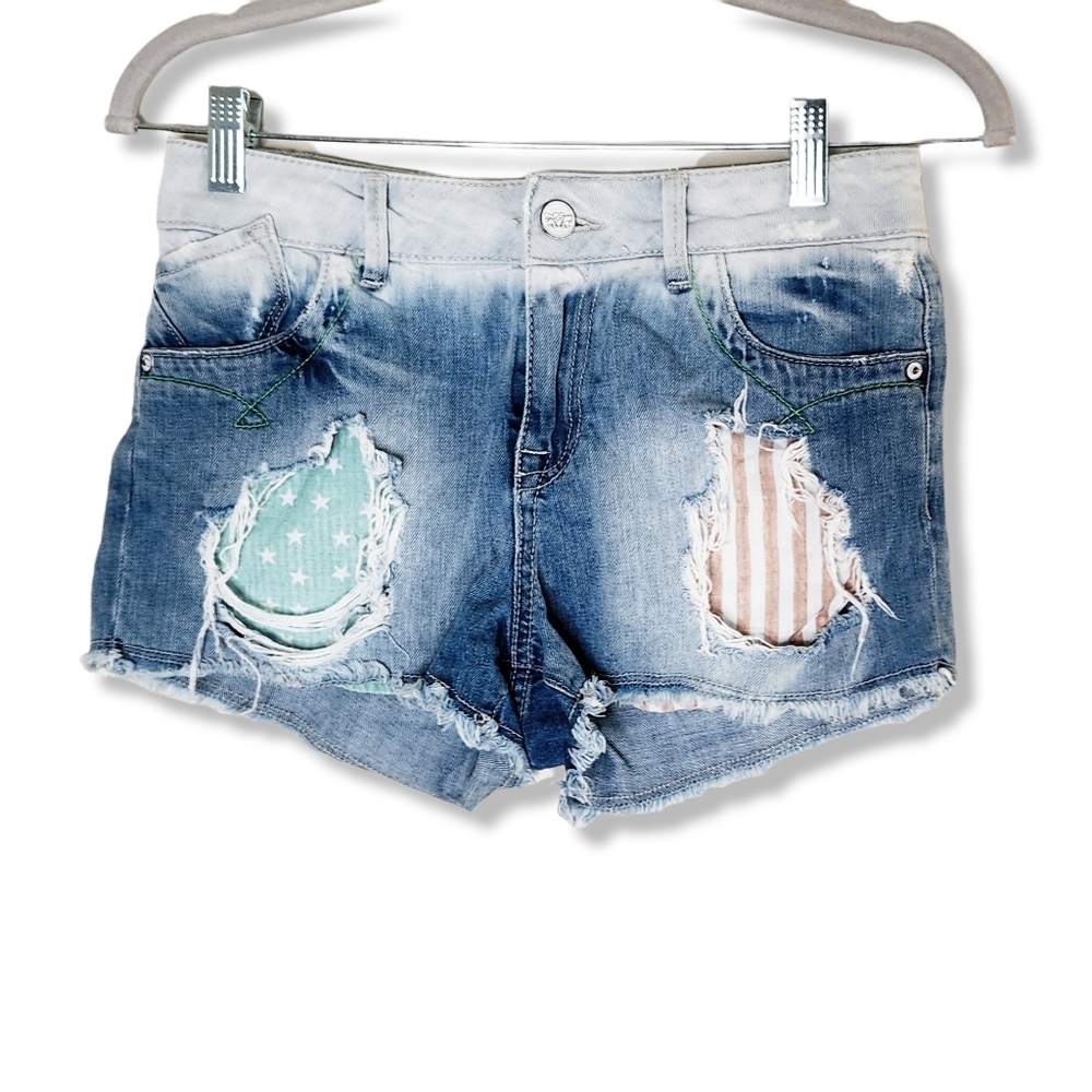 Sickonineteen Sicko 19 Denim Patriotic Distressed Shorts Size Small